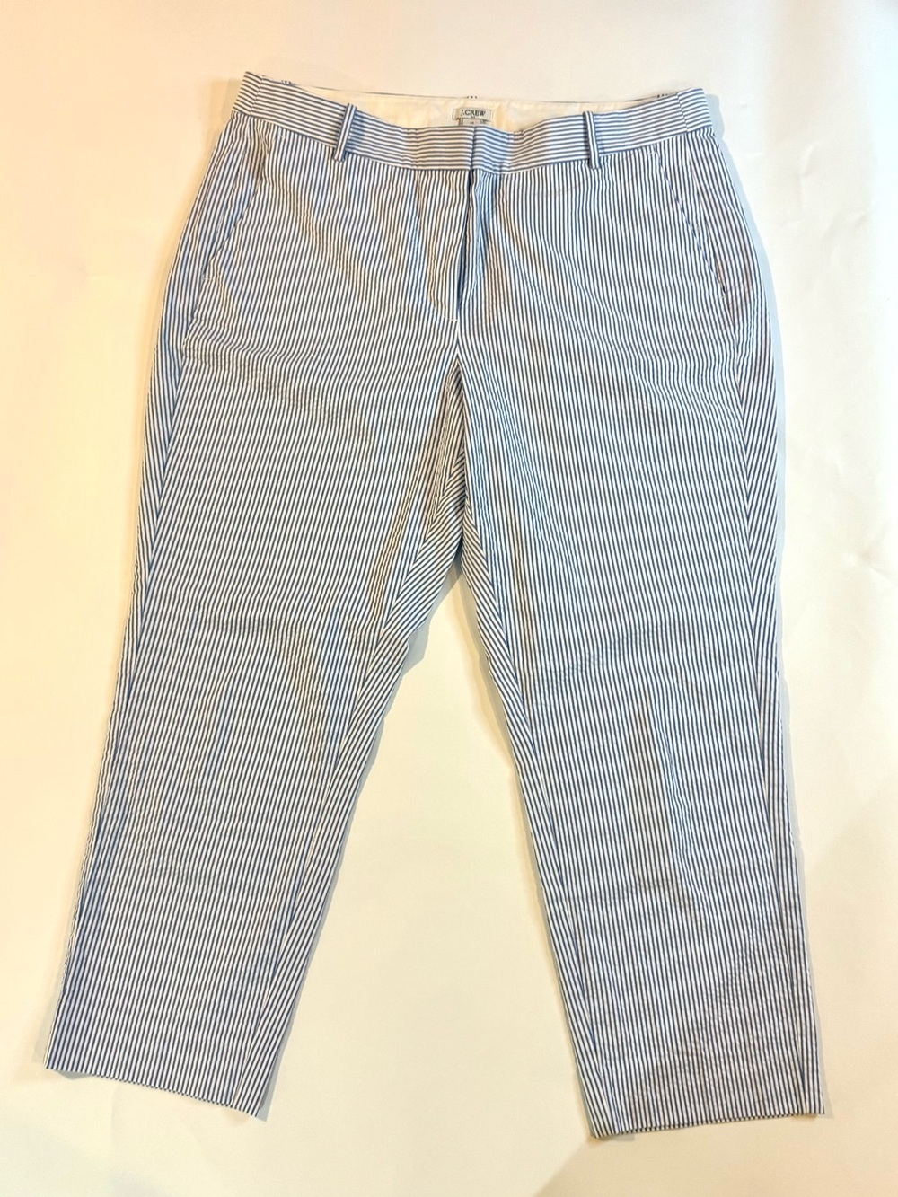 J. Crew Women’s Seer Sucker Blue/White Wide Leg Pants Sz 14
